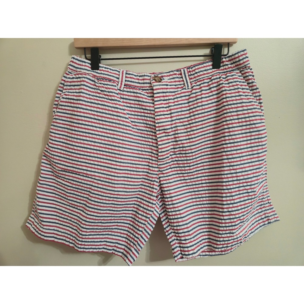 Chubbies Mens XL Seersucker Shorts Red White Blue Striped 7 Inch Inseam USA Made